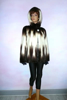 Chaqueta Abrigo Capucha Piel Vison Norka Blanco Marrón Ombre 8-10-12/S-M Foto 1 de 2