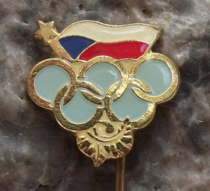 Olympic Games Committee for Czechoslovakia Flag & Rings Czech IOC Pin Badge - Picture 1 of 2