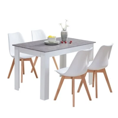 Grey Dining Table Rectangular MDF Wood Table Kitchen White Legs Living Room - Image 1 of 4