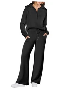 Women 2 Piece Outfits Sweatsuit Oversized Sweatshirt Sweatpants Medium Black - Picture 1 of 7