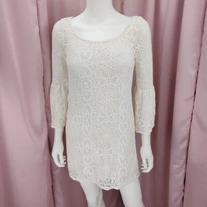 American Eagle Women's Beige Geometric Lace Bell Sleeve Shift Dress XS - Picture 1 of 6