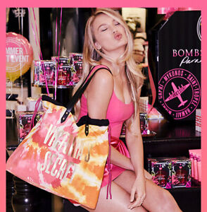  Victoria's Secret Tie Dye Tote Bag 2019 Beach Orange Pink Gold Logo Bag
