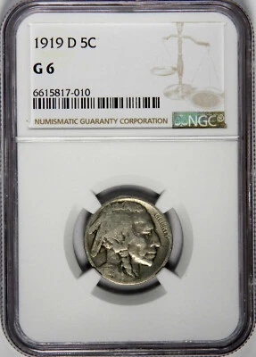 1919-D BUFFALO NICKEL ~ NGC G6! - Image 1 of 4