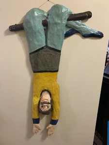 FOLK ART PAPIER MACHE' UPSIDE DOWN HANGING  CIRCUS TRAPEZE ARTIST WALL HANGING - Picture 1 of 8