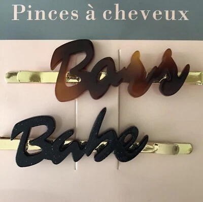 NEW Boss & Babe SET OF 2 Bobby Pins Decorative Hair Barrettes Clips Brown Black - Image 1 of 4