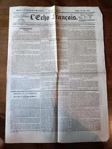 Vieux Journal - L'Echo Français, Journal Quotidien, Politique et Littéraire 1843 - Imagen 1 de 2