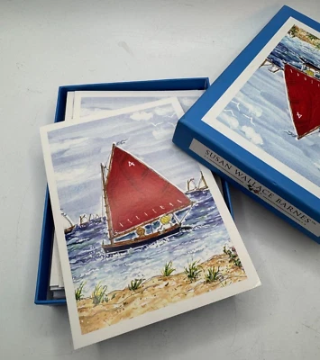 Nuevo en caja 10 tarjetas y sobres de notas en blanco Susan Wallace Barnes Red Sail arte velero Foto 1 de 4