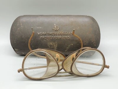 Vintag Safety Glasses Goggles Mesh American Optical Hard Metal Case Steampunk AO - Image 1 of 4