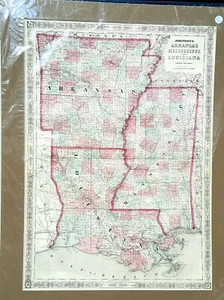 Antique Johnson's Map Of Arkansas, Mississippi And Louisiana 1863 Civil War Era - Picture 1 of 9