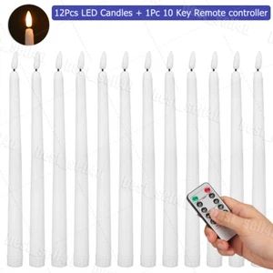12 Pcs Flickering Flameless Taper Candles Light with Remote Control Timer Dimmer - Picture 1 of 19