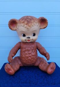 1958 Sun Rubber Co. brown SUNNY THE TEDDY BEAR jointed baby squeak toy