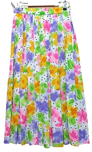 PRECIS Vintage White Multicoloured Elasticated Polyester Long Skirt 32" Sz Small - Picture 1 of 4