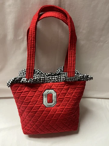 Ohio State University Red Quilted Purse W/Gray Block O Sturdy Bottom 2 Handles Cover