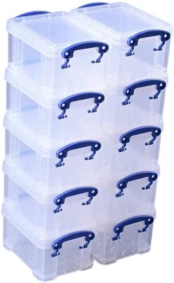 Really Useful Box 0.3 Litre Pack OF 10 Small Clear Storage Boxes - Image 1 of 4