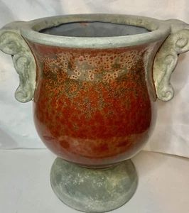 Vtg Studio Art Pottery Vase Chinese Double-ear Style Oxblood Glazed Terracotta - Picture 1 of 7