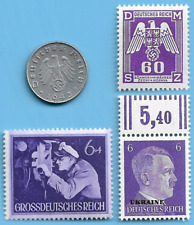 Germany WW2 1943 A 5 Rpf Swastika Coin & Hitler Swastika Stamp Lot WW2 ERA  #85