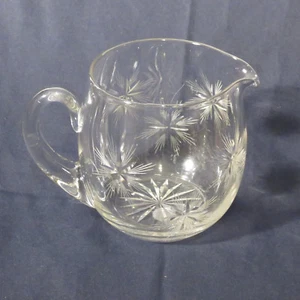 VTG Crystal Pitcher w/ Etched Starburst Design, 8" Tall, Applied Handle Clear - Picture 1 of 7