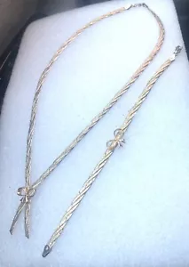 Italian Sterling Silver Triple Braided Herringbone Bow Chain Necklace Bracelet - Picture 1 of 4