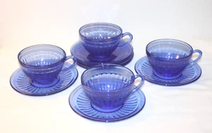 Hazel Atlas Aurora Cobalt Blue Set of 4 Cups & 7 Saucers - Picture 1 of 11