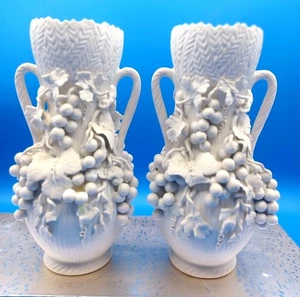 Antique Blanc De Chine Parian Ware Porcelain Bisque Amphora Vases Set Of 2 - Picture 1 of 15