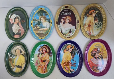 Vintage Coca Cola Tip Tray, Lot of 8, Oval Tin Advertisement Collectable Plates - Image 1 of 4