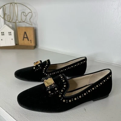 Cole Haan Black Velvet Studded Loafers Women’s 8.5B Gold Hardware Classic - Image 1 of 4