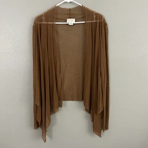 Petit Pois By Viviana Brown Mesh Open Front Cardigan M ? Sheer Geometric Floral - Picture 1 of 9