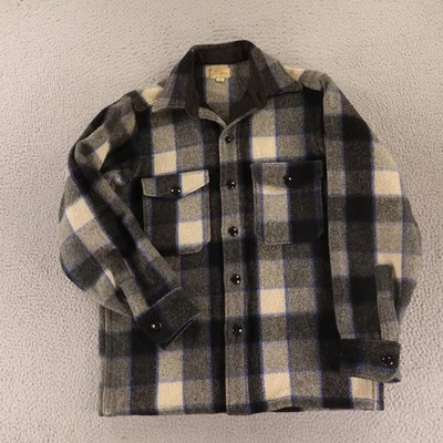 VTG LL Bean Jacket Mens M Blue Black Check Wool Shirt Jacket 50s 1950s - Image 1 of 4