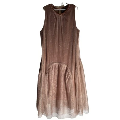 Zara NWT Party Dress Glitter Rose Drop Waist Tulle Brown Girls 13-14 - Image 1 of 4