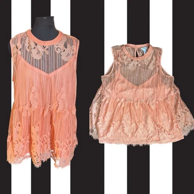 Blusa Arizona Jean Co Melocotón Floral Encaje Superpuesto Sin Mangas Talla XXL Femenina Foto 1 de 4