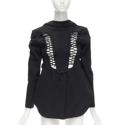 COMME DES GARCONS 2004 Pasarela Negro Encaje Ojales 2 Vías Chaqueta Deconstruida M Foto 1 de 4