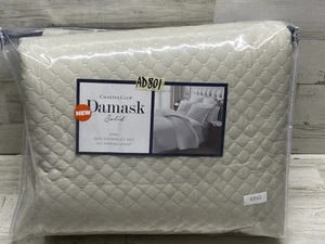 Charter Club Damask Quilted Solid King Coverlet & Shams 3pc Set Parchment New - Picture 1 of 5