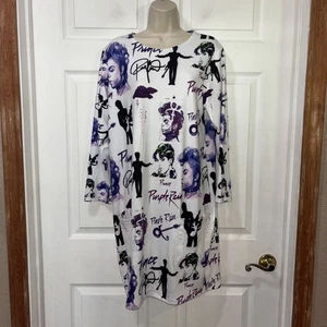 Prince Purple Rain Dress M L Emblem Knit 3/4 Sleeve Pencil Stretch Pockets White - Picture 1 of 10