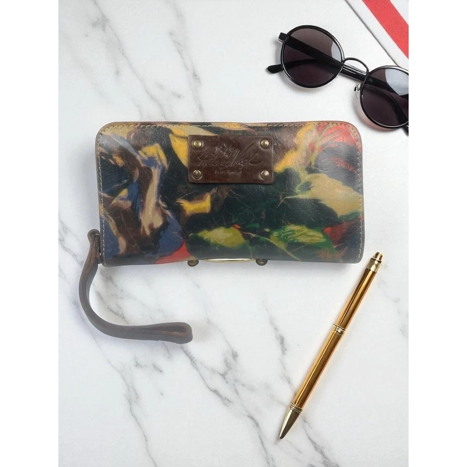 Patricia Nash Italian Leather MultiColor Floral Wallet Wristlet Clutch Zip - Image 1 of 4