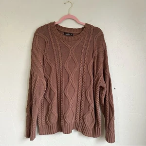 Trendy Queen Damen Oversize Pullover Zopfmuster Rundhals Mokka Braun Medium - Bild 1 von 5