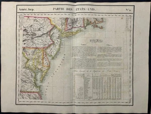 NEW YORK VIRGINIA PENNSYLVANIA 1825 VANDERMAELEN ANTIQUE LITHOGRAPHIC MAP #51 - Picture 1 of 1