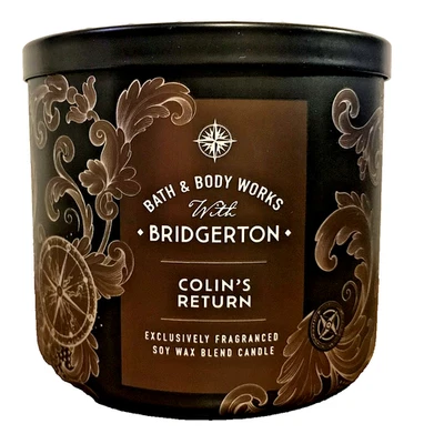 COLIN'S RETURN LARGE CANDLE 14.5 OZ 3 WICK BATH BODY WORKS BRIDGERTON LEATHER - Image 1 of 4