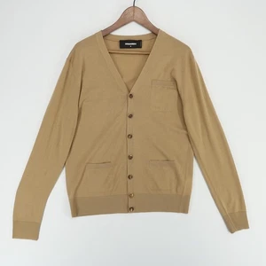 Dsquared2 Sweater Mens Medium Tan Wool Cardigan Button Up Pockets Lightweight - Picture 1 of 9
