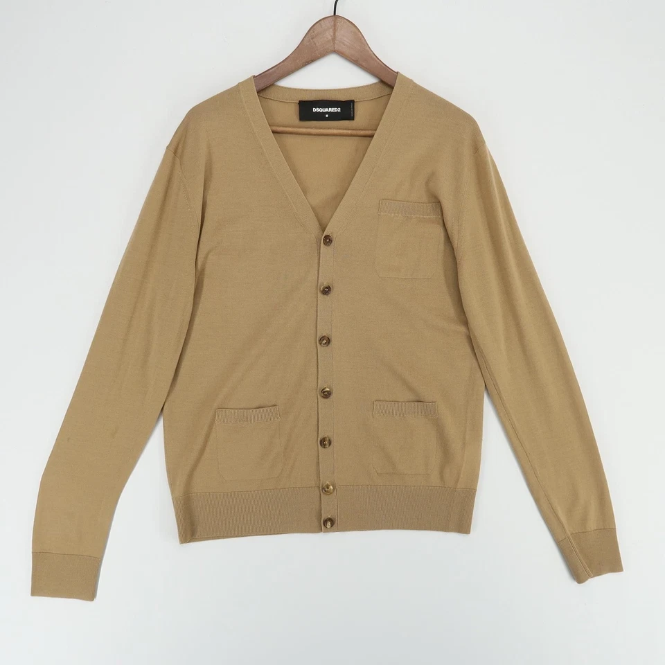 Dsquared2 Sweater Mens Medium Tan Wool Cardigan Button Up Pockets Lightweight - Image 1 of 4