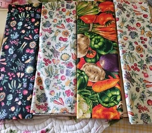 VTG Joan Kessler Concord 4 FQs Cotton Fabric Fruit Vegetable 18" X 22" - Picture 1 of 5