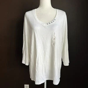 Karen Scott Womens Plus size 1X Casual Blouse Top White - Picture 1 of 4