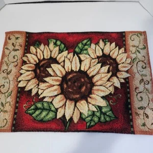Sunflower Tapestry Placemats Set Of 4 - 17x12 Inches - Woven Cotton Blend - Picture 1 of 5