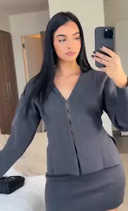 Zara Strickjacke mit voluminösen Ärmeln V-Ausschnitt grau Größe S M 5536/160 Neu - Bild 1 von 24