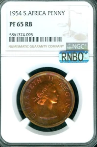 1954 SOUTH AFRICA PENNY NGC PF65 RB MAC RNBO RAINBOW  . - Picture 1 of 2