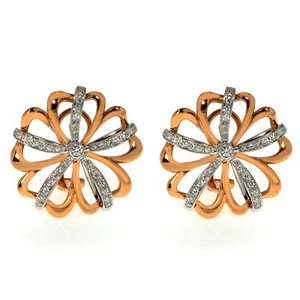 Luca Carati Two Tone Diamond Flower Earrings 18K Rose & White Gold 0.78Cttw - Picture 1 of 4