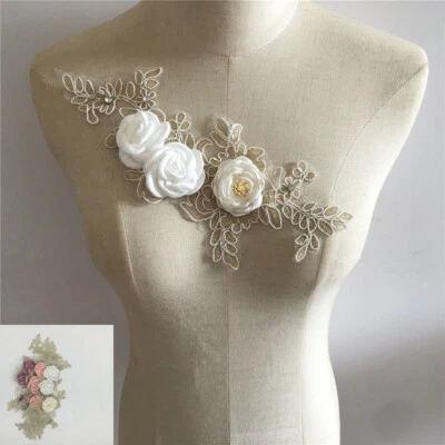 1x Hollow Lace Patches 3D Flower Embroidered Clothes Wedding Dress Applique DIY - Image 1 of 4