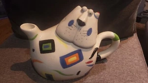 Vintage Primitive Artisan Whimsical Cat Ceramic Teapot - Picture 1 of 7