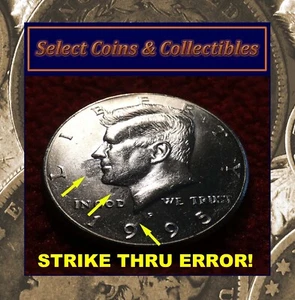 Mint Error 1995-P Kennedy Half Dollar Coin with Strike Thru Error! #3439 - Picture 1 of 18