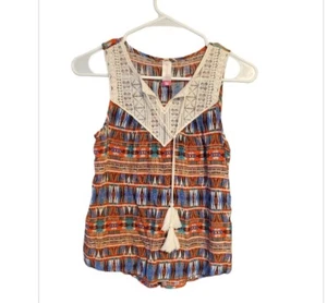 Girls Tank Top Small 3-5 Crochet Lace Tie Tassle Aztec Print Boho Peasant Kid - Picture 1 of 6