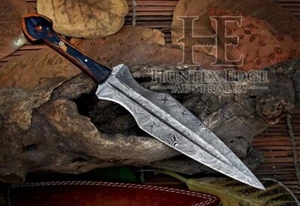 11” Handmade Damascus Fixed Double-Edged Blade Hunting Dagger Knife Full Tang - Picture 1 of 3